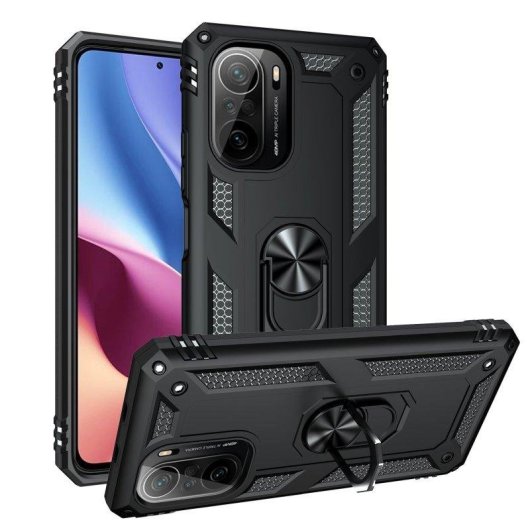 Funda para móvil Max Power Digital Anillo Giratorio Silicona y Policarbonato Negra Antideslizante para Xiaomi Poco F3 y Mi 11i