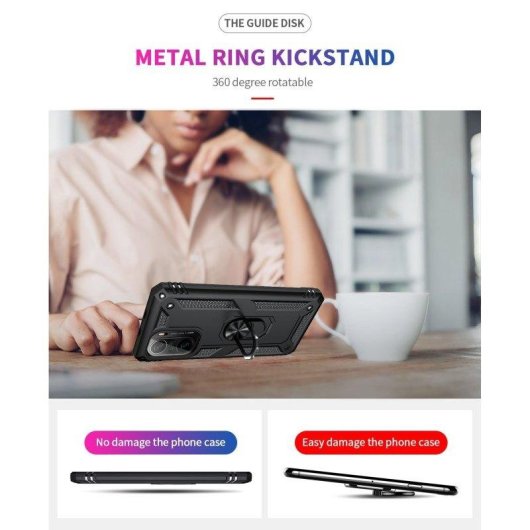 Funda para móvil Max Power Digital Anillo Giratorio Silicona y Policarbonato Negra Antideslizante para Xiaomi Poco F3 y Mi 11i