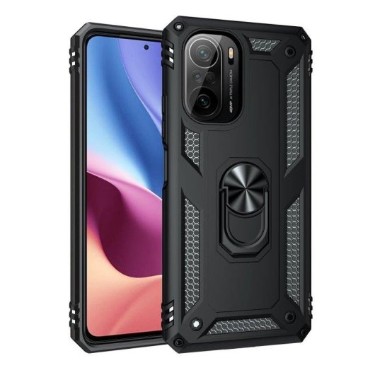 Funda para móvil Max Power Digital Anillo Giratorio Silicona y Policarbonato Negra Antideslizante para Xiaomi Poco F3 y Mi 11i