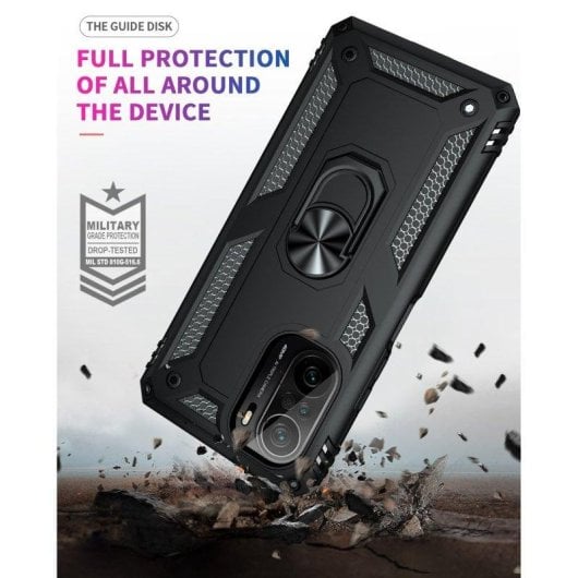 Funda para móvil Max Power Digital Anillo Giratorio Silicona y Policarbonato Negra Antideslizante para Xiaomi Poco F3 y Mi 11i