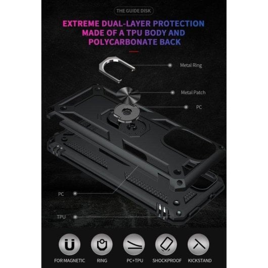 Funda para móvil Max Power Digital Anillo Giratorio Silicona y Policarbonato Negra Antideslizante para Xiaomi Poco F3 y Mi 11i