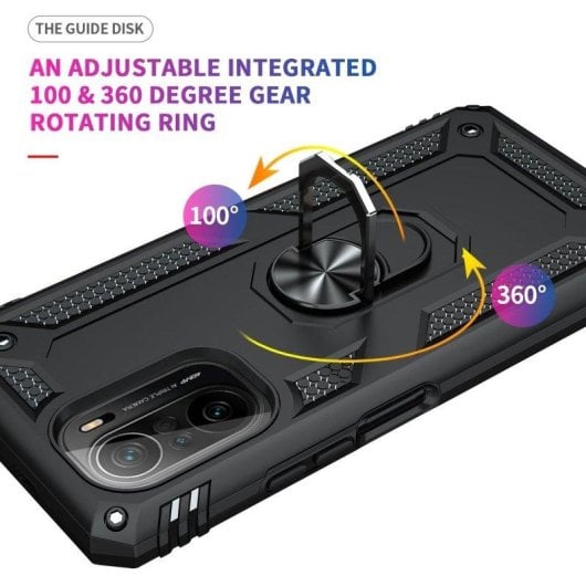 Funda para móvil Max Power Digital Anillo Giratorio Silicona y Policarbonato Negra Antideslizante para Xiaomi Poco F3 y Mi 11i