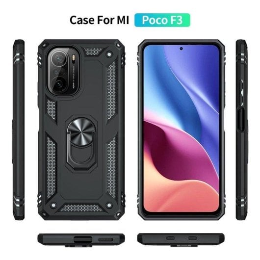 Funda para móvil Max Power Digital Anillo Giratorio Silicona y Policarbonato Negra Antideslizante para Xiaomi Poco F3 y Mi 11i