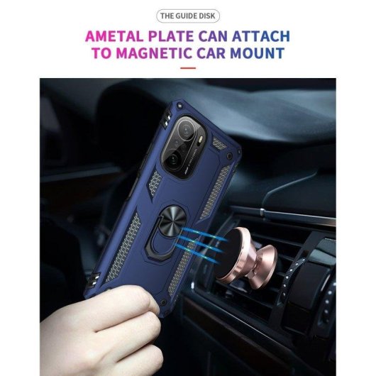 Funda para móvil Max Power Digital Anillo Giratorio Silicona Policarbonato Negra Antideslizante para Xiaomi Poco F3 y Mi 11i