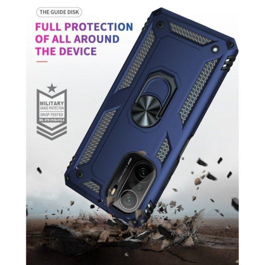 Funda para móvil Max Power Digital Anillo Giratorio Silicona Policarbonato Negra Antideslizante para Xiaomi Poco F3 y Mi 11i