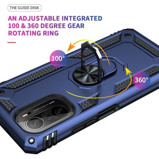 Funda para móvil Max Power Digital Anillo Giratorio Silicona Policarbonato Negra Antideslizante para Xiaomi Poco F3 y Mi 11i