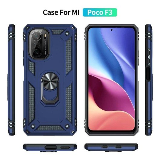 Funda para móvil Max Power Digital Anillo Giratorio Silicona Policarbonato Negra Antideslizante para Xiaomi Poco F3 y Mi 11i