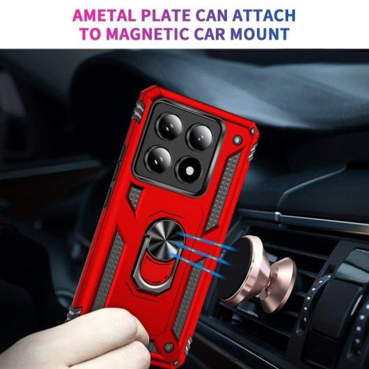 Funda para móvil Max Power Digital Anillo Giratorio Silicona Policarbonato Roja para Xiaomi 14T Pro 5G