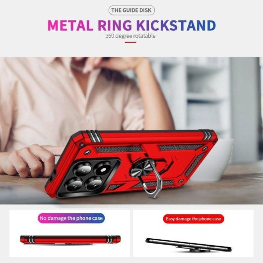 Funda para móvil Max Power Digital Anillo Giratorio Silicona Policarbonato Roja para Xiaomi 14T Pro 5G