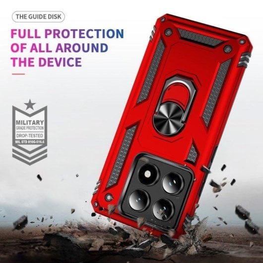 Funda para móvil Max Power Digital Anillo Giratorio Silicona Policarbonato Roja para Xiaomi 14T Pro 5G