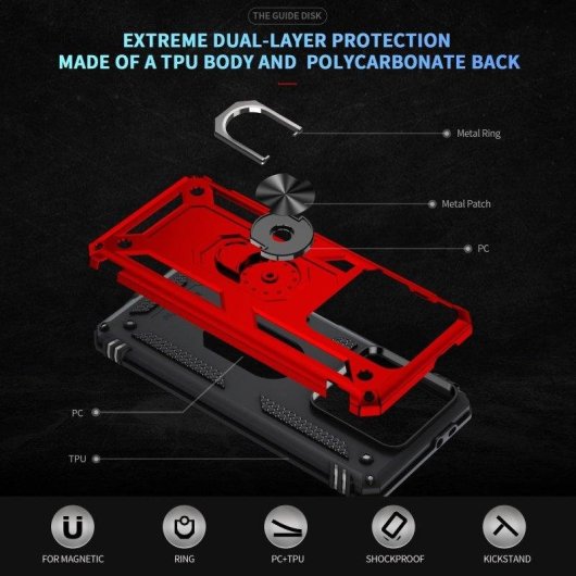 Funda para móvil Max Power Digital Anillo Giratorio Silicona Policarbonato Roja para Xiaomi 14T Pro 5G