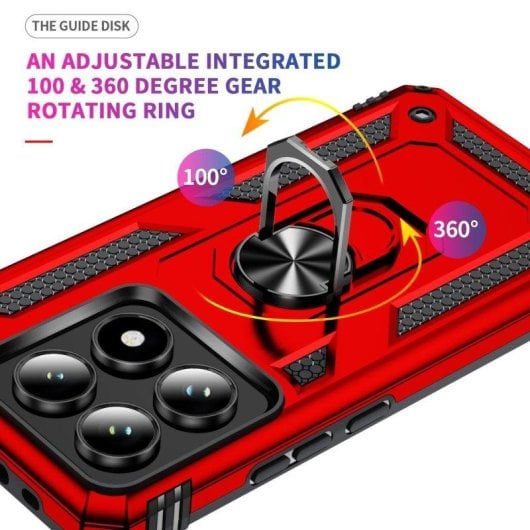 Funda para móvil Max Power Digital Anillo Giratorio Silicona Policarbonato Roja para Xiaomi 14T Pro 5G