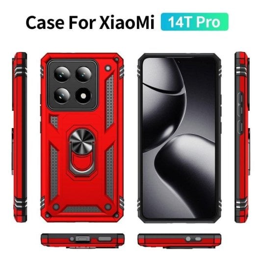 Funda para móvil Max Power Digital Anillo Giratorio Silicona Policarbonato Roja para Xiaomi 14T Pro 5G