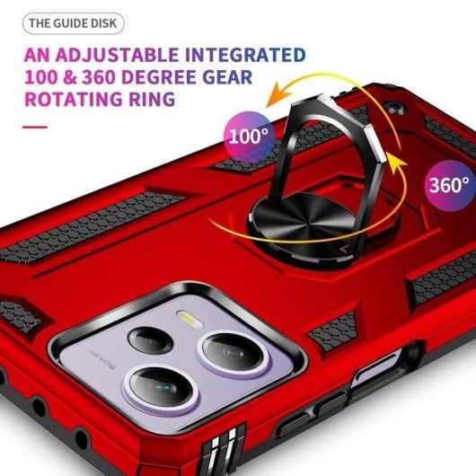 Funda pour mobile Max Power Digital Magnétique Silicone Polycarbonate Rouge Anneau 360° pour Xiaomi Redmi Note 12s