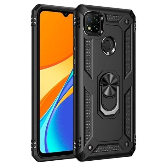 Funda para móvil Max Power Digital Anillo Giratorio Silicona y Policarbonato Negra Antideslizante para Xiaomi Redmi 9C