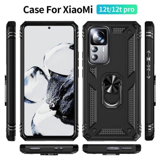Funda para móvil Max Power Digital Anillo Giratorio Silicona Policarbonato Negra Antideslizante para Xiaomi Mi 12T/12T P