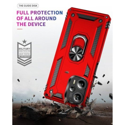 Funda para móvil Max Power Digital Anillo Giratorio Silicona Policarbonato Roja Antideslizante para Xiaomi Poco F5 5G