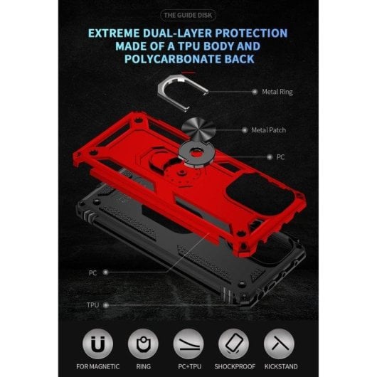 Funda para móvil Max Power Digital Anillo Giratorio Silicona Policarbonato Roja Antideslizante para Xiaomi Poco F5 5G