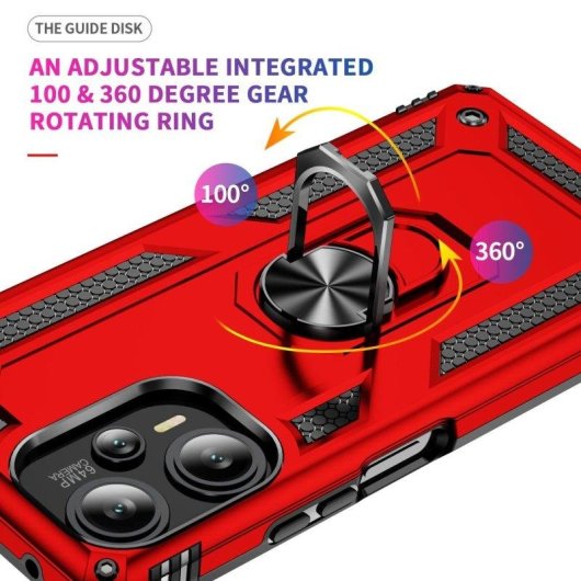 Funda para móvil Max Power Digital Anillo Giratorio Silicona Policarbonato Roja Antideslizante para Xiaomi Poco F5 5G