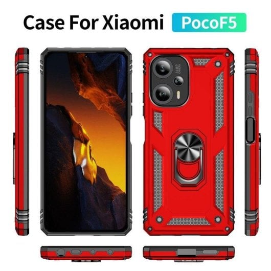 Funda para móvil Max Power Digital Anillo Giratorio Silicona Policarbonato Roja Antideslizante para Xiaomi Poco F5 5G