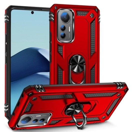 Funda para móvil Max Power Digital Anillo Giratorio Silicona Policarbonato Roja Antideslizante para Xiaomi Mi 12 Lite