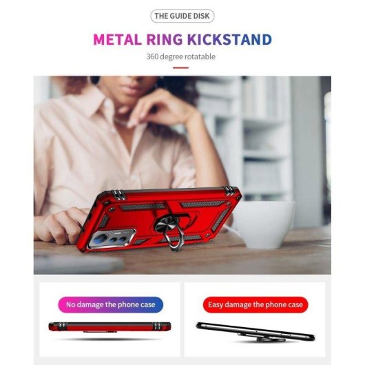 Funda para móvil Max Power Digital Anillo Giratorio Silicona Policarbonato Roja Antideslizante para Xiaomi Mi 12 Lite