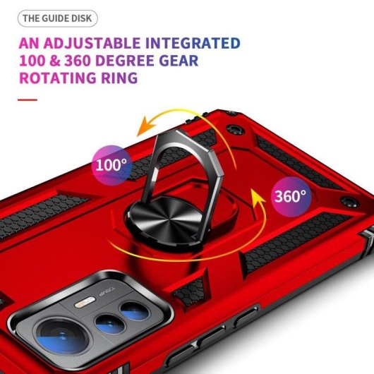 Funda para móvil Max Power Digital Anillo Giratorio Silicona Policarbonato Roja Antideslizante para Xiaomi Mi 12 Lite