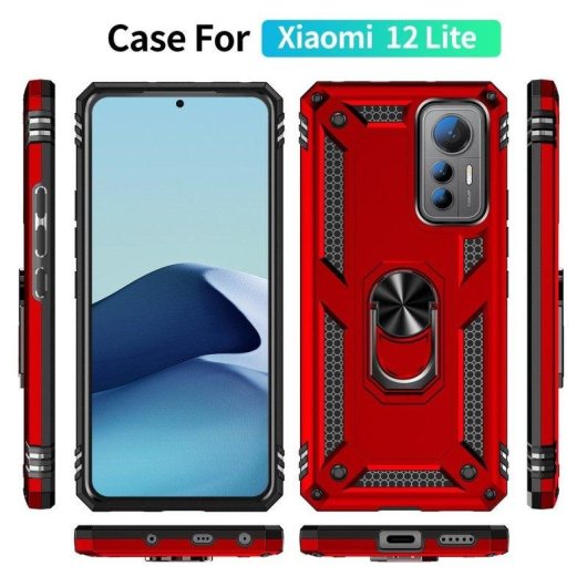 Funda para móvil Max Power Digital Anillo Giratorio Silicona Policarbonato Roja Antideslizante para Xiaomi Mi 12 Lite