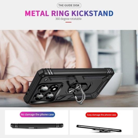 Funda para móvil Max Power Digital Anillo Giratorio Silicona Policarbonato Negro Protección 360 para Xiaomi 14T Pro 5G