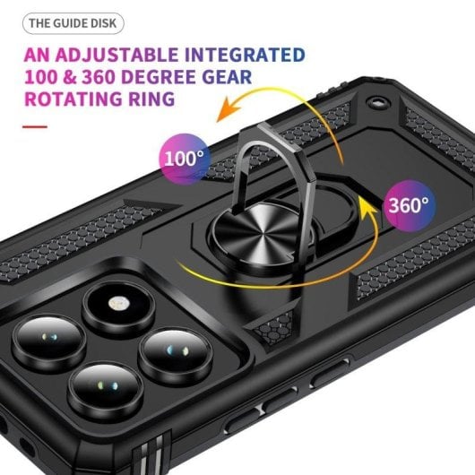 Funda para móvil Max Power Digital Anillo Giratorio Silicona Policarbonato Negro Protección 360 para Xiaomi 14T Pro 5G