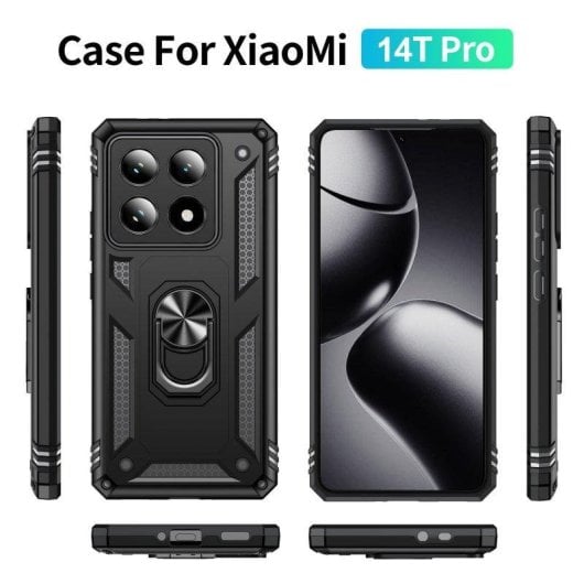 Funda para móvil Max Power Digital Anillo Giratorio Silicona Policarbonato Negro Protección 360 para Xiaomi 14T Pro 5G