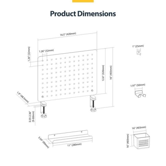 Organizador de secretária StarTech 1612B-DESK-PEGBOARD aço modular 42x32 cm preto