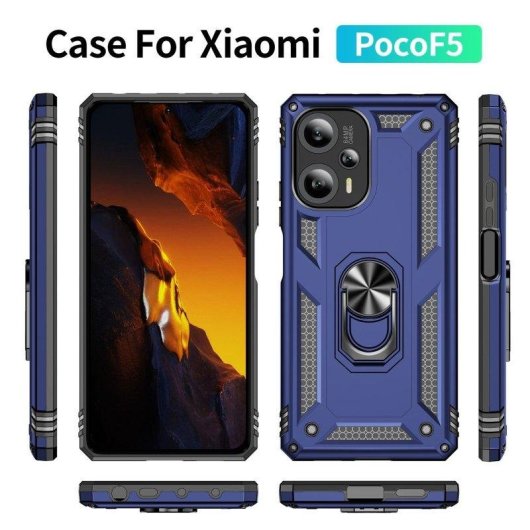 Custodia per smartphone Max Power Digital Anello Magnetico Silicone Policarbonato Nera con supporto per Xiaomi Poco F5 5G