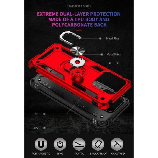 Funda para móvil Max Power Digital Anillo Giratorio Silicona Policarbonato Negro Protección 360 para Xiaomi Redmi 10C