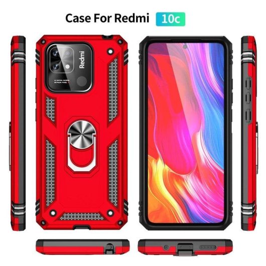 Funda para móvil Max Power Digital Anillo Giratorio Silicona Policarbonato Negro Protección 360 para Xiaomi Redmi 10C