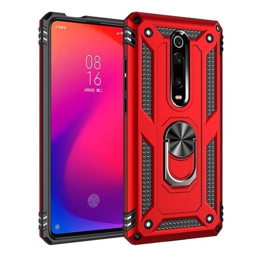 Funda para móvil Max Power Digital Anillo Giratorio Silicona Policarbonato Roja protección 360° para Xiaomi Mi 9T y Mi 9T Pro