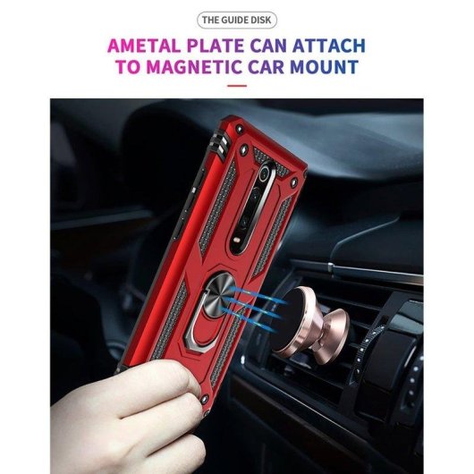 Funda para móvil Max Power Digital Anillo Giratorio Silicona Policarbonato Roja protección 360° para Xiaomi Mi 9T y Mi 9T Pro