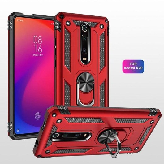 Funda para móvil Max Power Digital Anillo Giratorio Silicona Policarbonato Roja protección 360° para Xiaomi Mi 9T y Mi 9T Pro