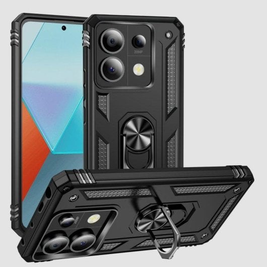 Funda para móvil Max Power Digital Anillo Giratorio Silicona y Policarbonato Negra Antideslizante para Xiaomi Redmi Note