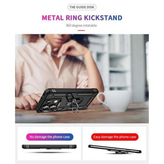 Funda para móvil Max Power Digital Anillo Giratorio Silicona y Policarbonato Negra Antideslizante para Xiaomi Redmi Note