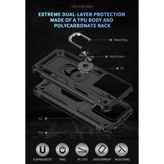 Funda para móvil Max Power Digital Anillo Giratorio Silicona y Policarbonato Negra Antideslizante para Xiaomi Redmi Note