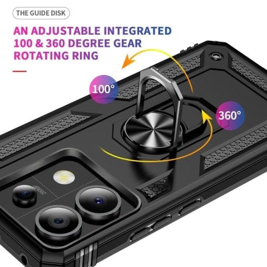 Funda para móvil Max Power Digital Anillo Giratorio Silicona y Policarbonato Negra Antideslizante para Xiaomi Redmi Note
