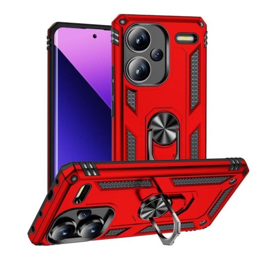 Funda para móvil Max Power Digital Anillo Giratorio Silicona Policarbonato Roja Antideslizante para Xiaomi Redmi Note 13