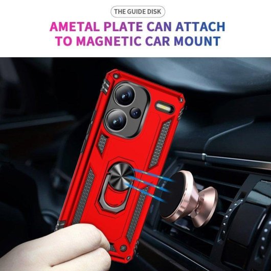 Funda para móvil Max Power Digital Anillo Giratorio Silicona Policarbonato Roja Antideslizante para Xiaomi Redmi Note 13