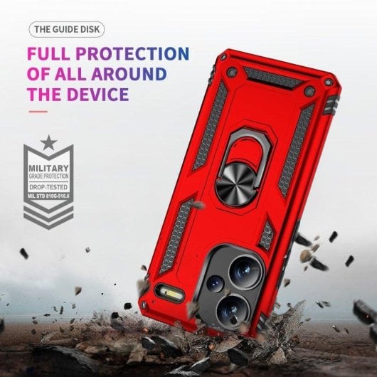 Funda para móvil Max Power Digital Anillo Giratorio Silicona Policarbonato Roja Antideslizante para Xiaomi Redmi Note 13