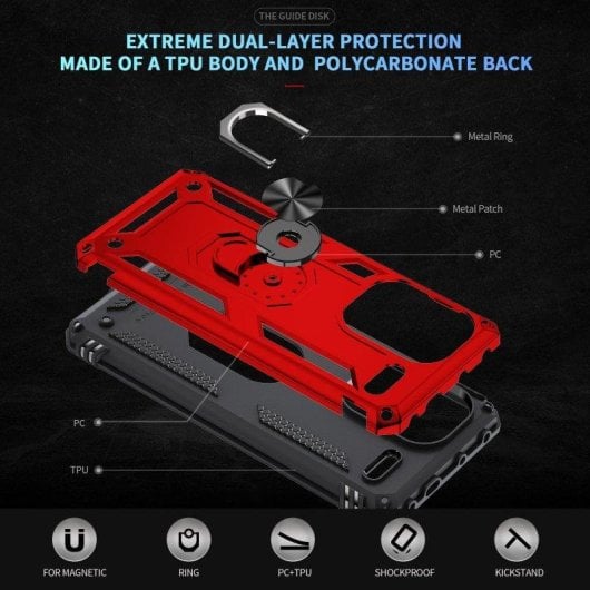 Funda para móvil Max Power Digital Anillo Giratorio Silicona Policarbonato Roja Antideslizante para Xiaomi Redmi Note 13