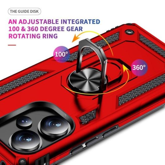 Funda para móvil Max Power Digital Anillo Giratorio Silicona Policarbonato Roja Antideslizante para Xiaomi Redmi Note 13