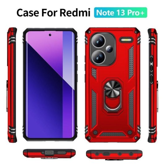 Funda para móvil Max Power Digital Anillo Giratorio Silicona Policarbonato Roja Antideslizante para Xiaomi Redmi Note 13