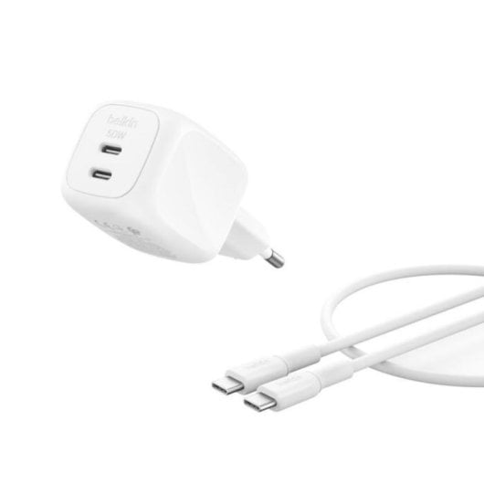 Cargador Belkin WCH019KQ1MWH-B6 GaN 50 W Blanco 2x USB-C con cable 1 m