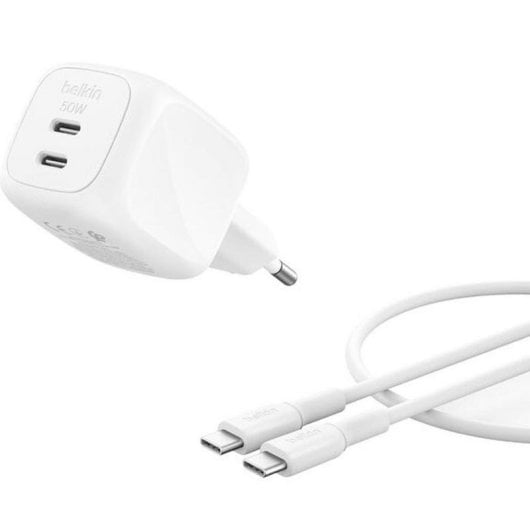 Cargador Belkin WCH019KQ1MWH-B6 GaN 50 W Blanco 2x USB-C con cable 1 m